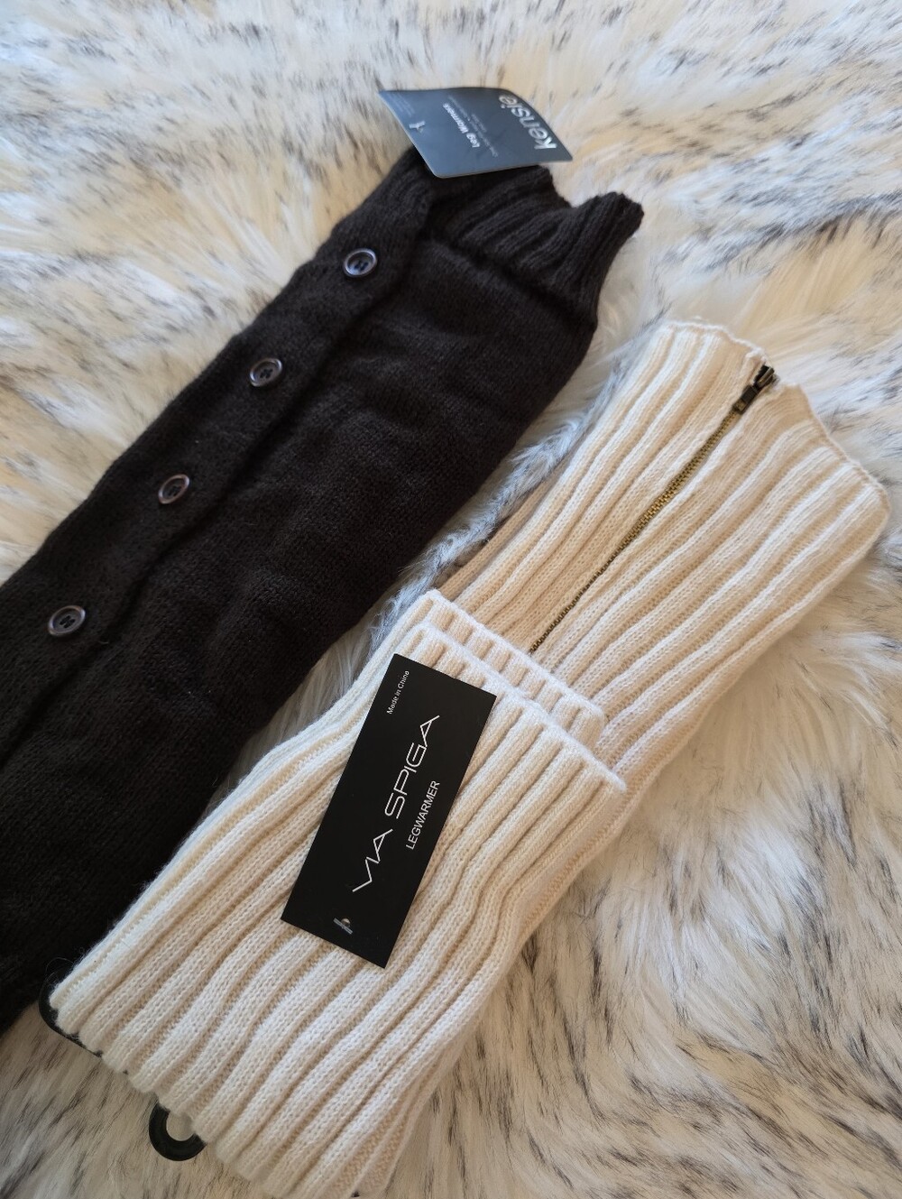 Winter Knit Leg Warmers Bundle Via Spiga Cream Zip & Kensie Brown Button NWT